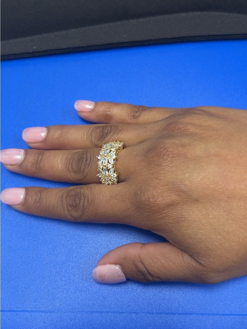 Gold-Tone Floral Marquise CZ Band Ring - Women's
